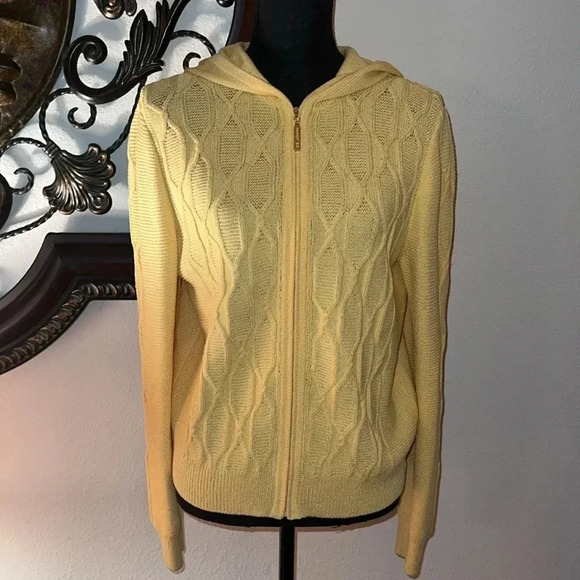 St. John by Marie Gray Women’s Buttery Yellow Hooded Cardigan Sweater Jumper M - Picture 1 of 16